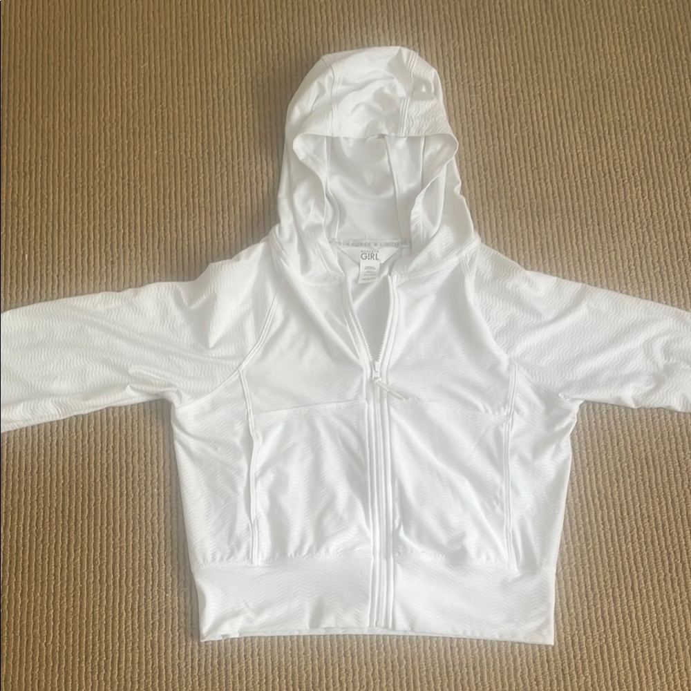 Athleta White hoodie with Hood and Full Zipper